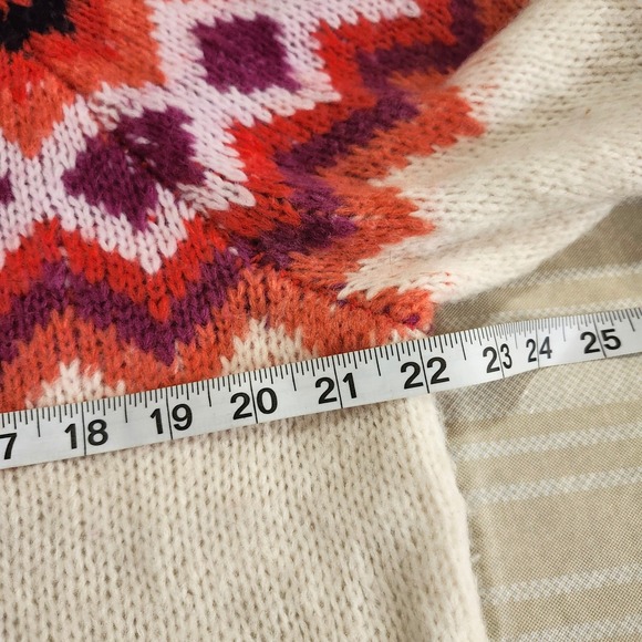Aerie Fair Isle Turtleneck Sweater Red Cream Pink Soft‎ Oversized Slouchy Medium - Picture 11 of 12